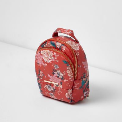 Girls red and pink floral backpack